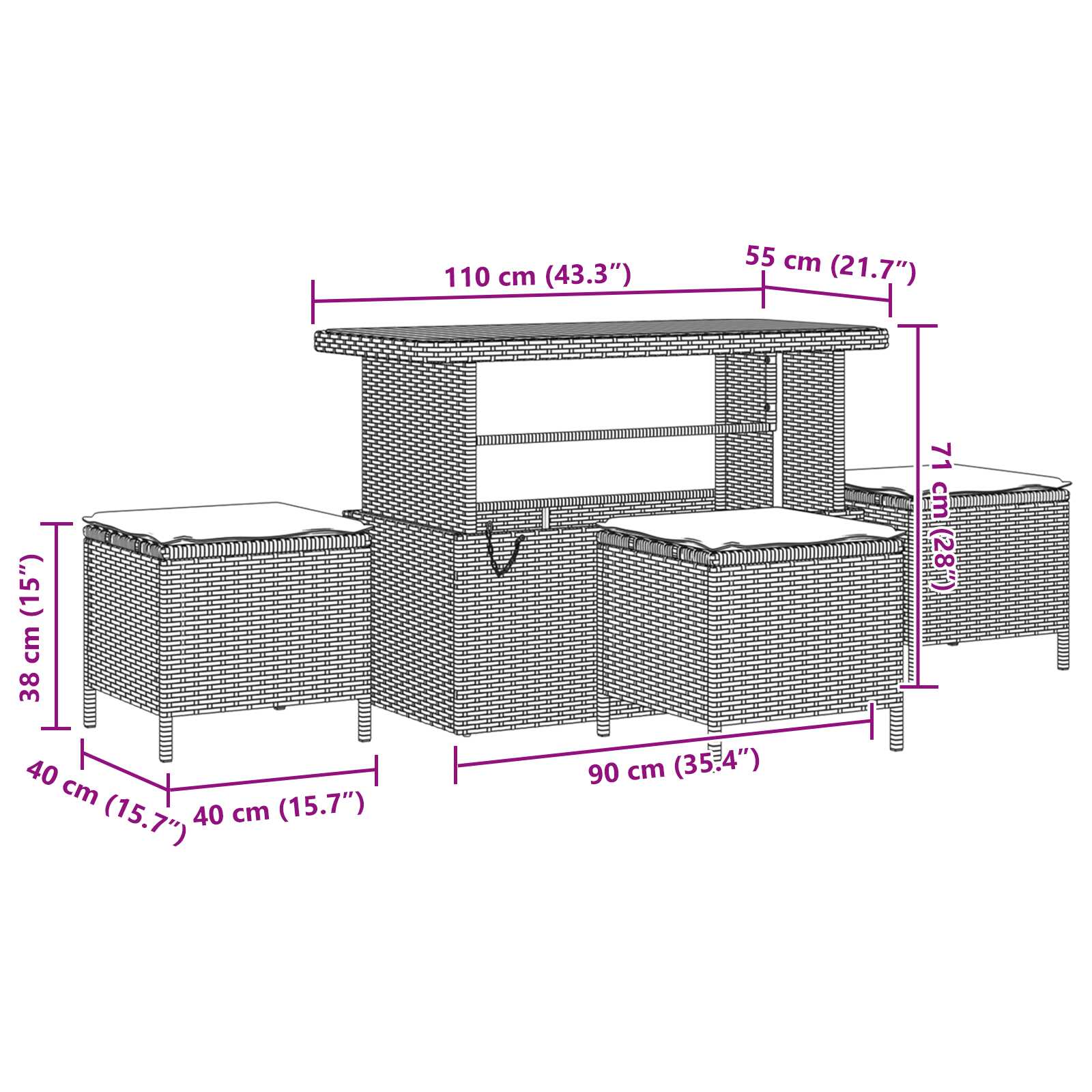 Ensemble de canapé de jardin 9 pcs polyrotin