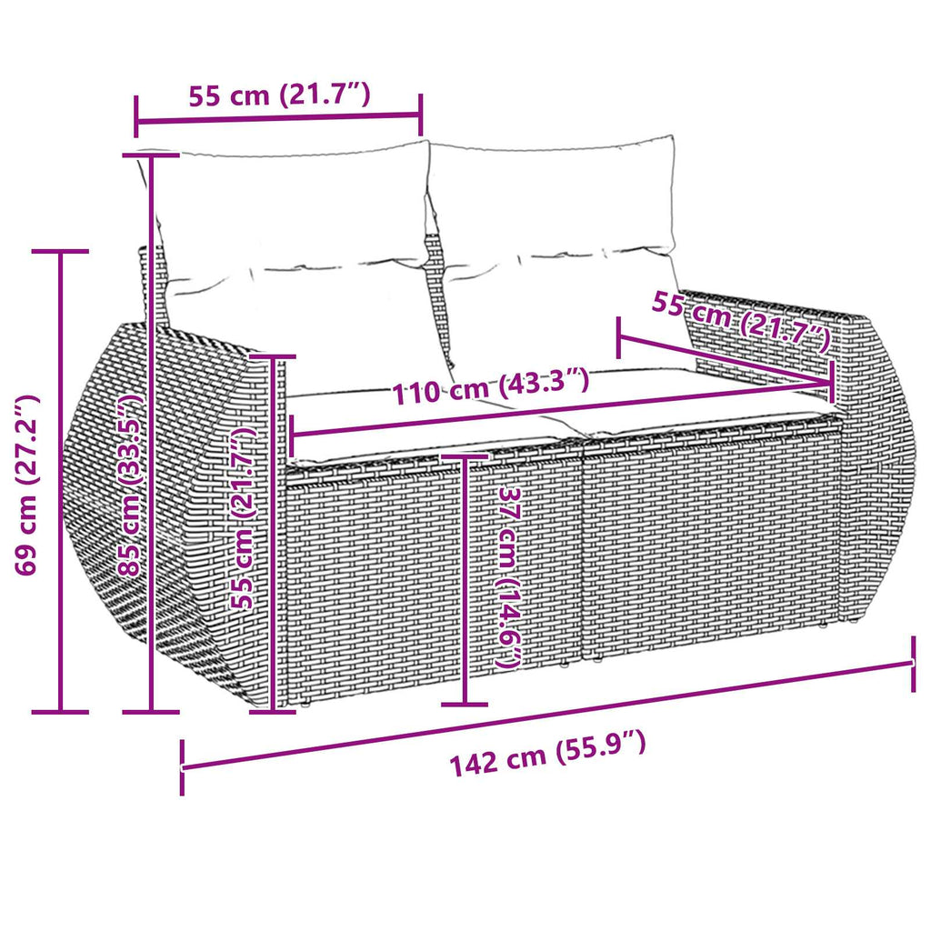 Ensemble de canapé de jardin 9 pcs polyrotin