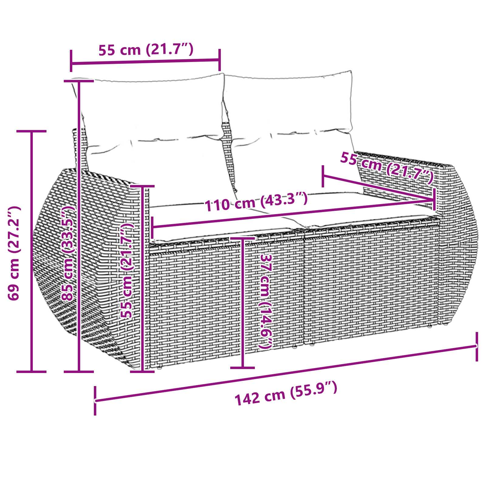 Ensemble de canapé de jardin 9 pcs polyrotin