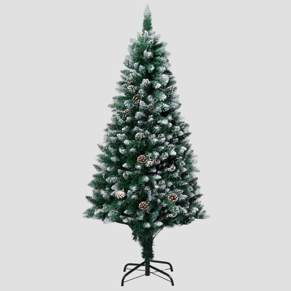 Sapin de Noël avec pommes de pin et neige blanche 150 cm