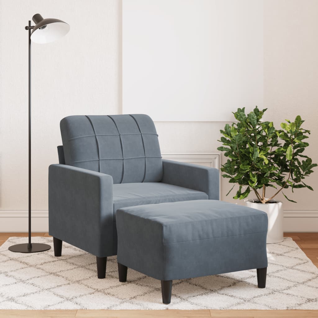 Fauteuil avec repose-pied en velours