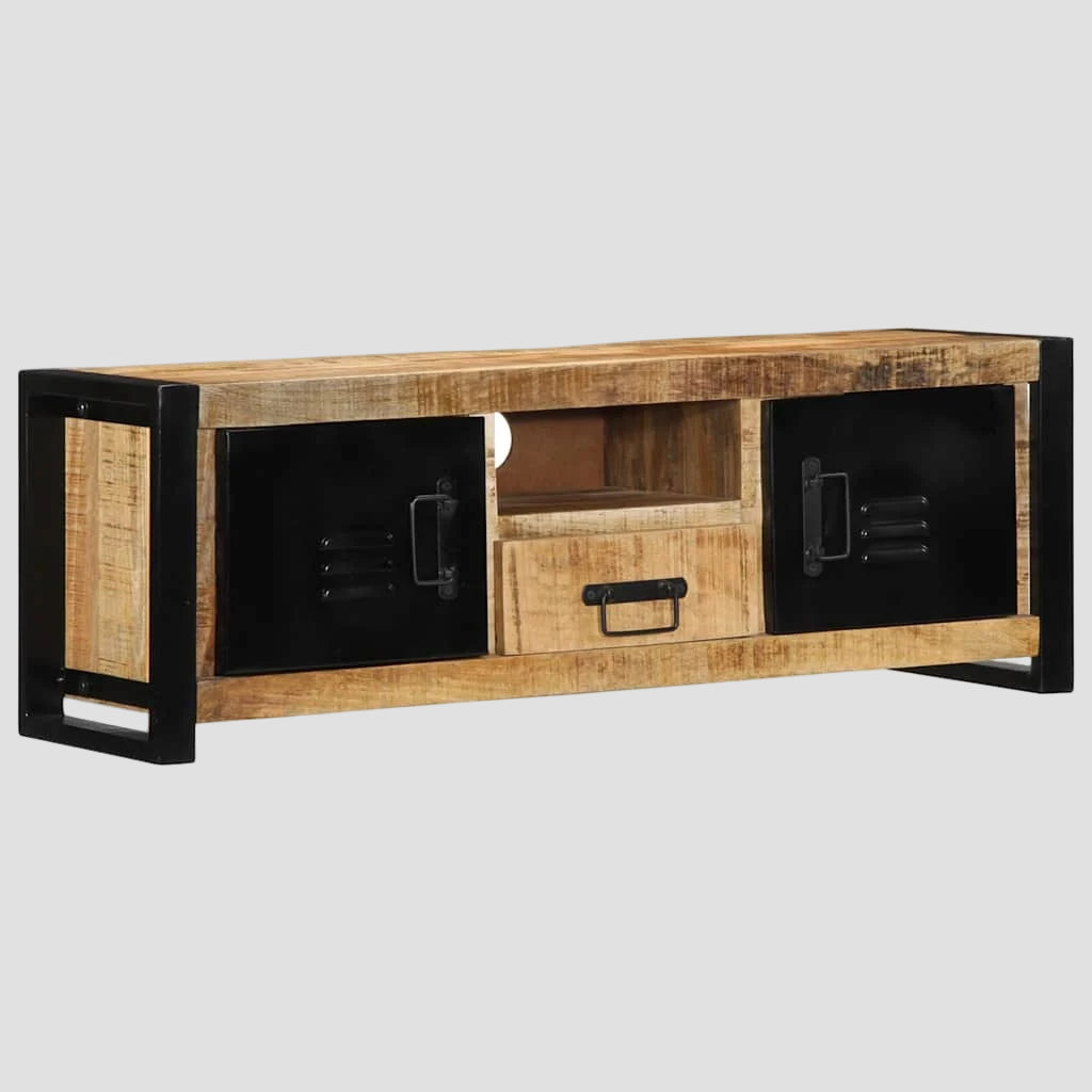 Meuble TV en bois massif de manguier brut 100x30x35 cm