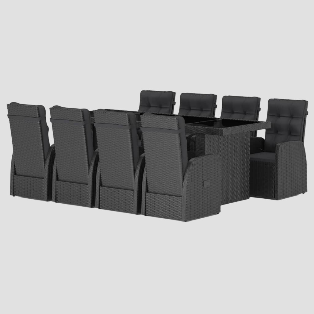 Ensemble à manger d'extérieur 9pcs coussins résine tressée noir