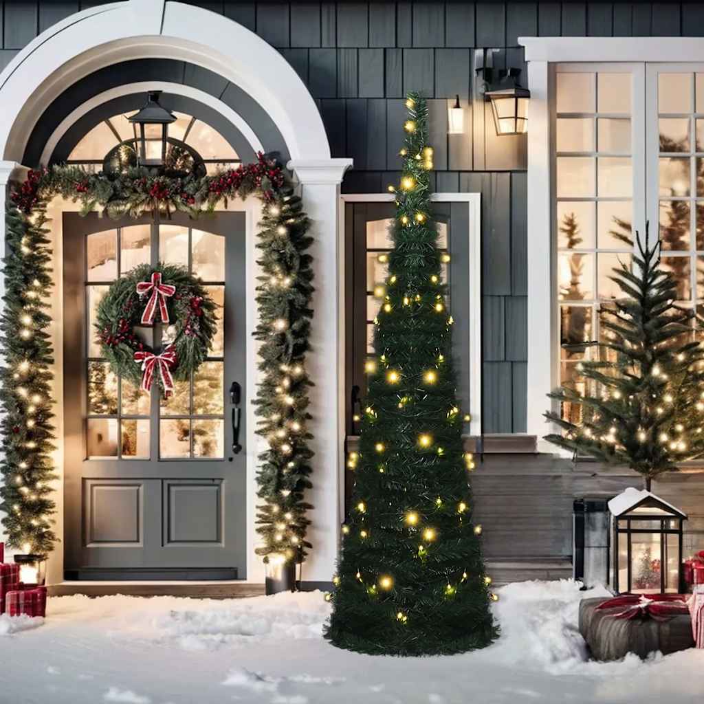 Sapin de Noël artificiel pré-éclairé avec guirlandes vert 150cm