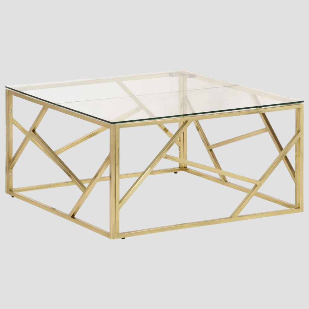 Table basse en acier inoxydable et verre trempé