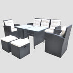 Ensemble à manger d'extérieur 6pcs coussins résine tressée