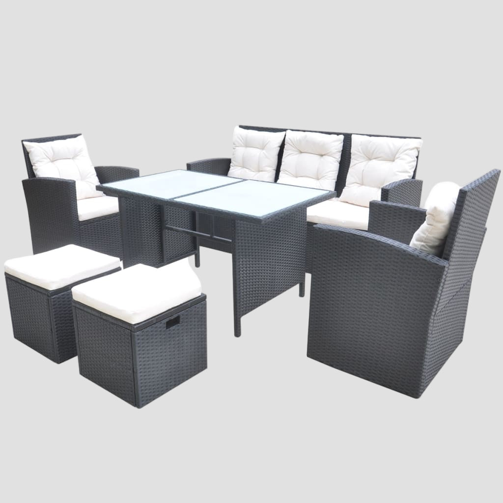 Ensemble à manger d'extérieur 6pcs coussins résine tressée