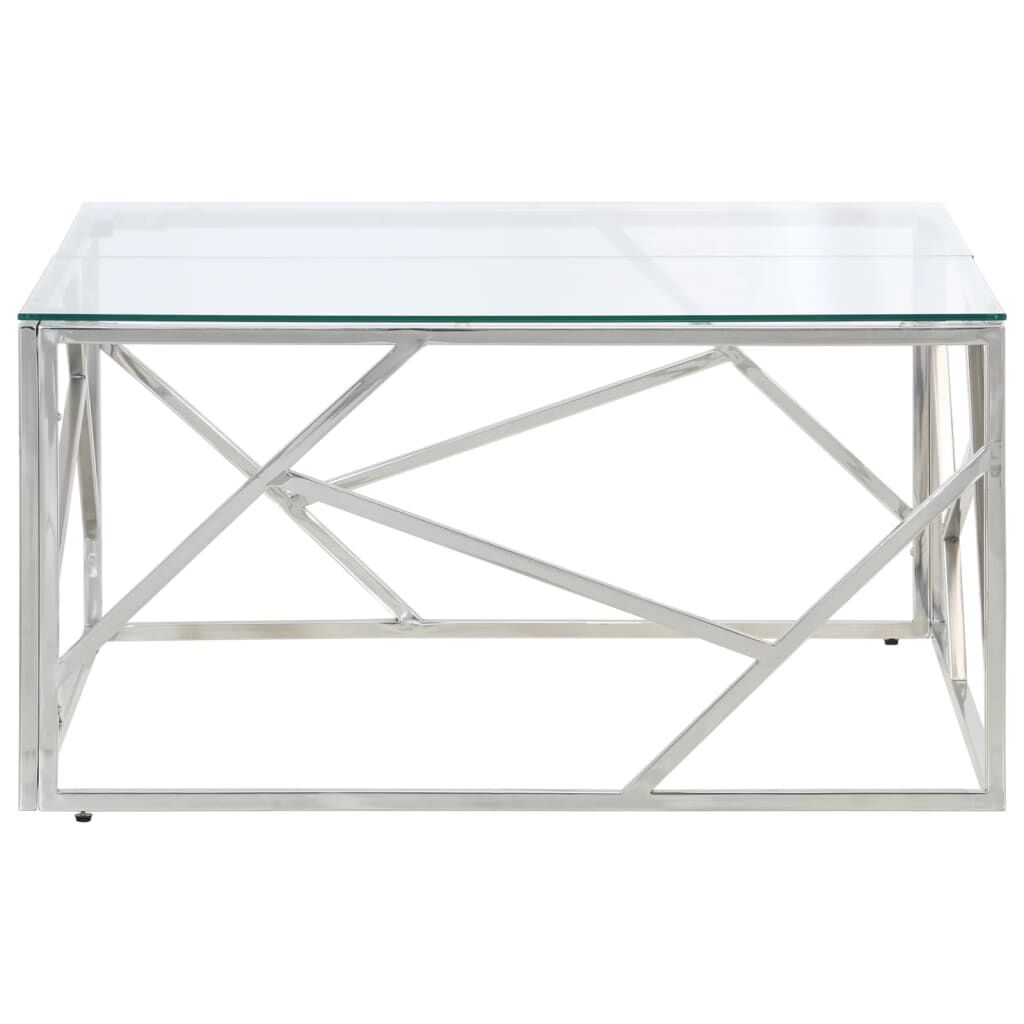Table basse en acier inoxydable et verre trempé