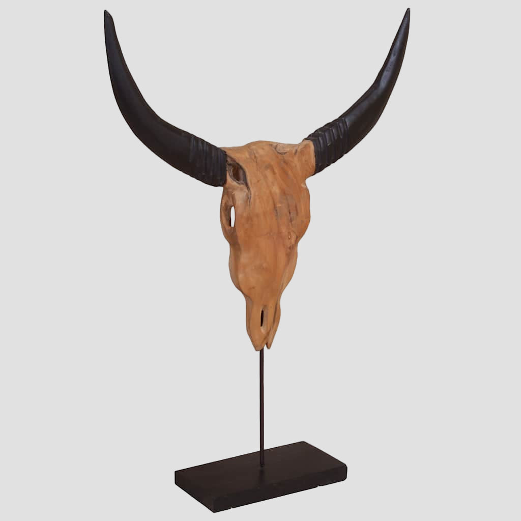 Sculpture de crâne de taureau teck 66x15x88 cm