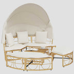 Lit de repos d'extérieur avec auvent et coussins résine tressée