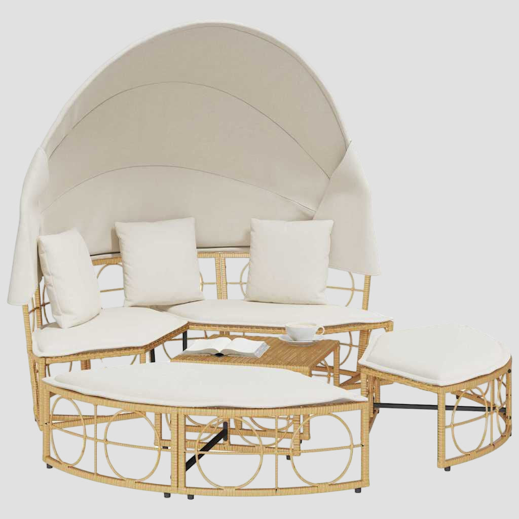 Lit de repos d'extérieur avec auvent et coussins résine tressée