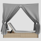 Chaise longue double avec toit et rideaux résine tressée