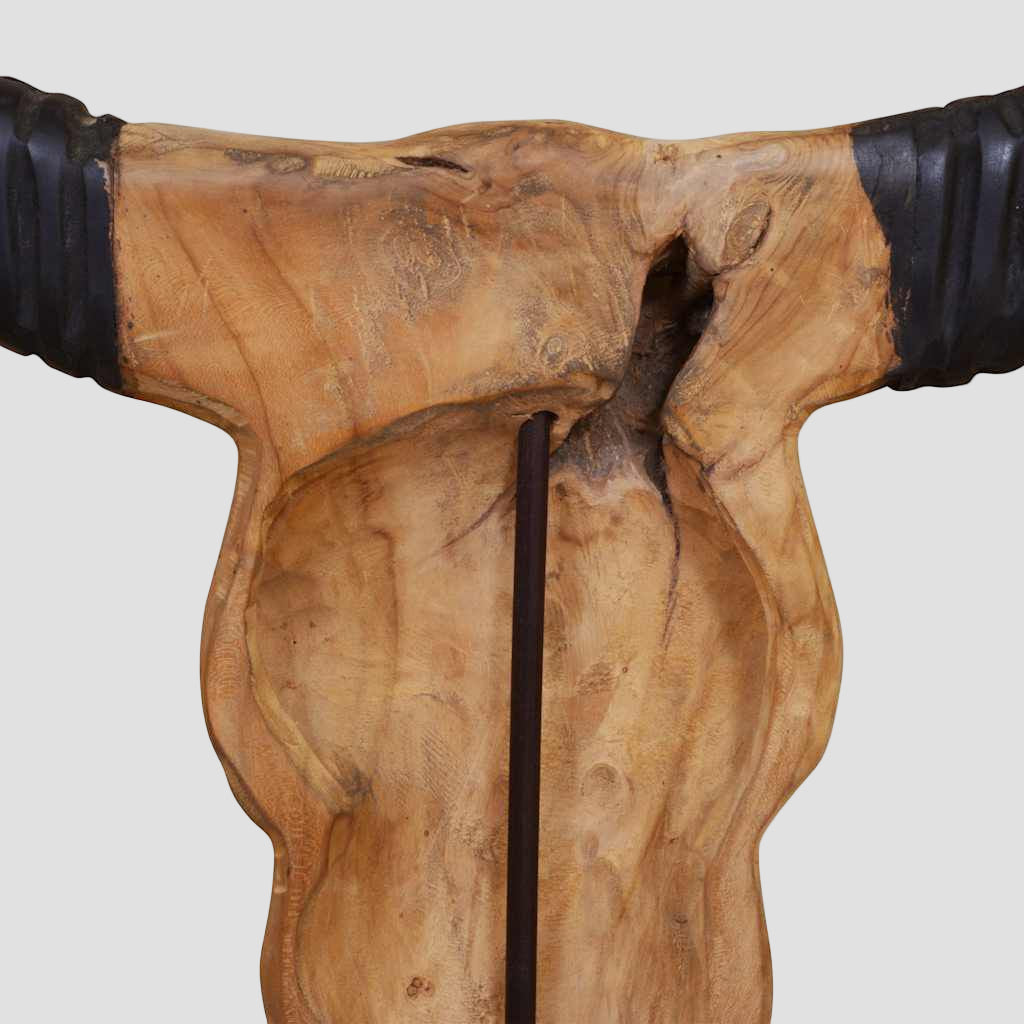 Sculpture de crâne de taureau teck 66x15x88 cm