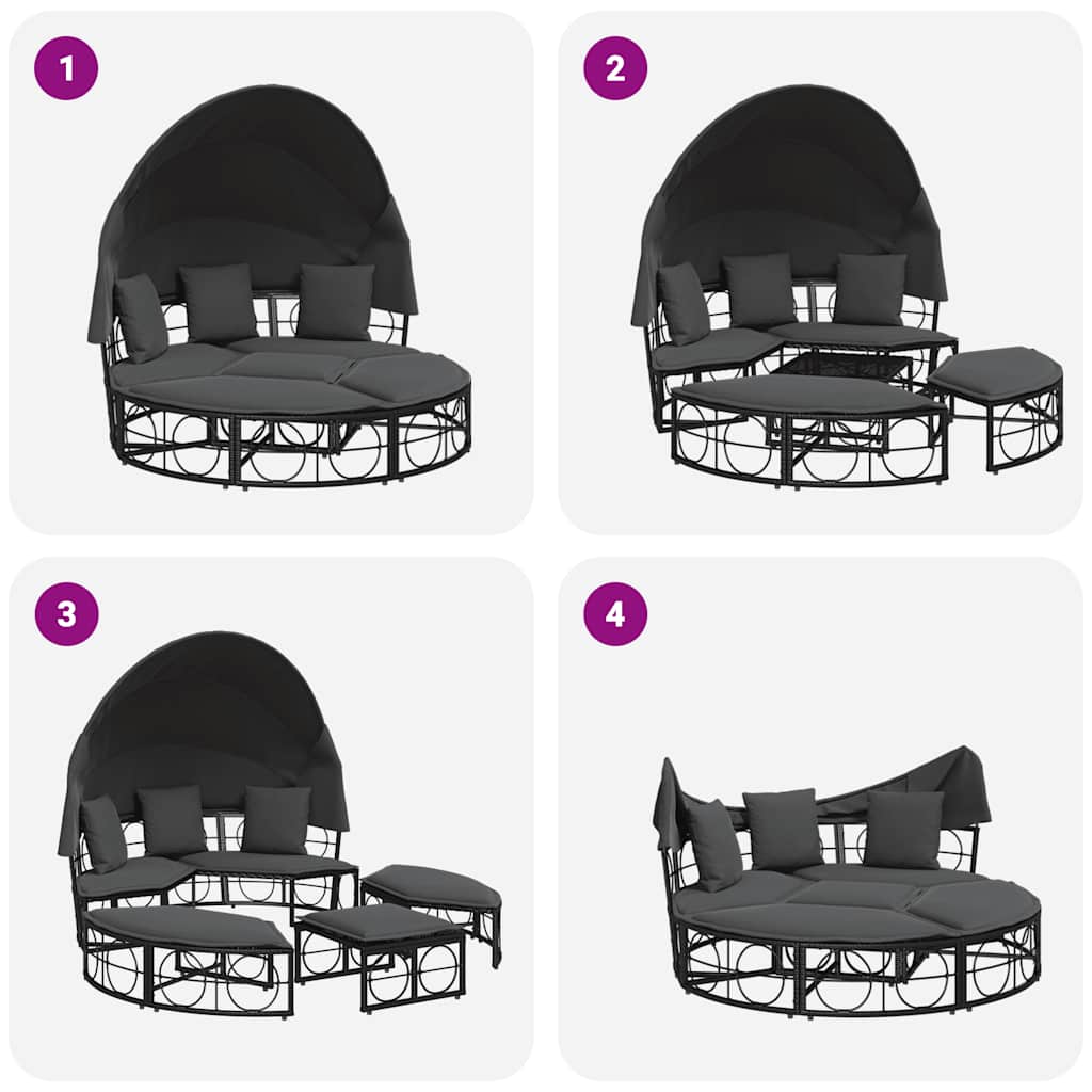 Lit de repos d'extérieur avec auvent et coussins résine tressée